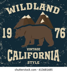 california vintage style grizzly Bear print wildland - vector