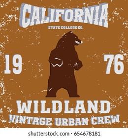 california vintage style grizzly Bear print wildland - vector Adventure typography