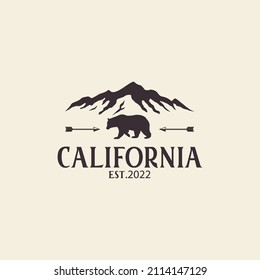 California vintage typography Grizzly bear mountain vector logo icon symbol illustration design
