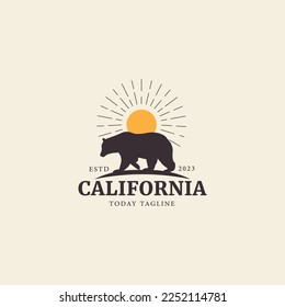 California vintage typography Grizzly bear logo vector sunset,mountain symbol illustration design for badge,sticker,label,brand,shirt