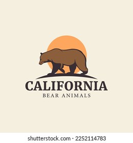 California vintage typography Grizzly bear logo vector mountain and symbol illustration design