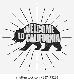 California vintage typography, Grizzly Bear print, Design for t-shirt. Golden State Clothing emblem. Vector