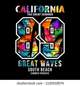 california water color typography t shirt vector illustration