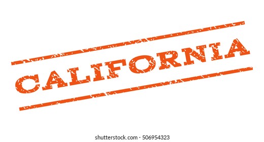 California watermark stamp. Text caption between parallel lines with grunge design style. Rubber seal stamp with dirty texture. Vector orange color ink imprint on a white background.