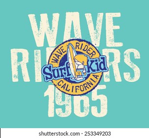 California wave riders - Vector artwork for children wear in custom colors