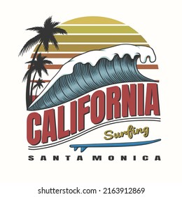 California waves surfing retro vector illustration for your company or brand