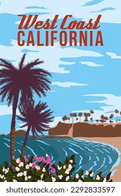 California West Coast retro travel poster, Laguna Beach