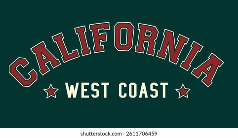 California West Coast Retro Varsity College Typographic Vector Graphic