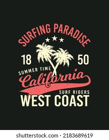 California West Coast Surf Tshirt Design