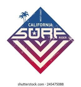 California west coast surfers. Pacific Ocean team. Vector illustration for surf board design.