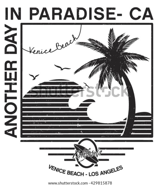 カリフォルニア西海岸 サーフライダービーチ Tシャツのアパレルプリントグラフィック 元のグラフィックt型 手作りのヤシの木のレトロなスタイル Tシャツのグラフィックビンテージベクター イラストのバッジラベルロゴテンプレート のベクター画像素材