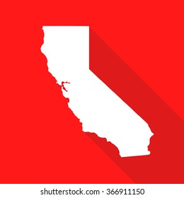 California white map,border flat simple style with long shadow on red background