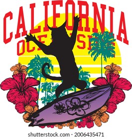 California wild cats surfer graphic design vector art