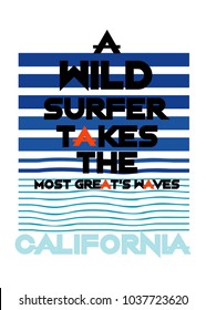 california wild surfer,t-shirt print poster vector illustration
