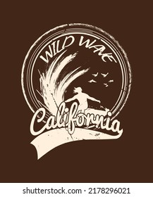 California Wild Wave Surf Tshirt Design For Surfers