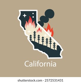 California Wildfire Illustration in State