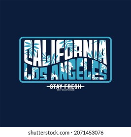 California,Los Angeles graphic design for tee print as vector illustration with typography and palms