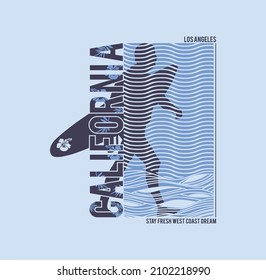 California,Los Angeles stylish t-shirt and apparel modern design with tropical leaves, typography, print, vector illustration. 