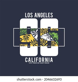 California,Los Angeles Summer graphic t-shirt design, tropical print, vector illustration.