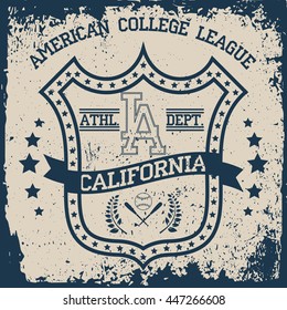 California,Los Angeles Typography, college graphics for t-shirt,baseball. 