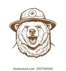 Californian bear in the ranger hat. Hand drawn vector illustration.  svg