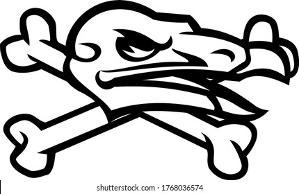 Californian Condor Vulture Skull With Crossed Bones Mascot Black and White