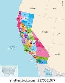 California's congressional districts (2013-2023) vector map with neighbouring states and terrotories