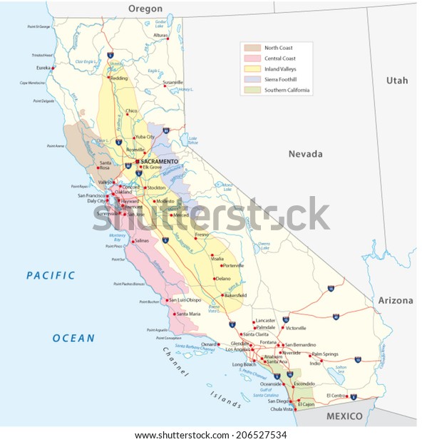 カリフォルニアのワイン地域の地図 のベクター画像素材 ロイヤリティフリー