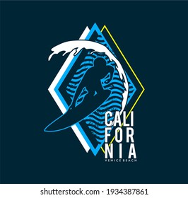 California,Venice Beach Surf typography for t-shirt print , vector illustration