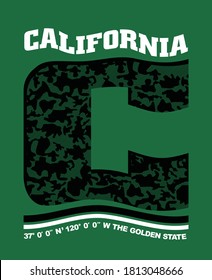 California.Vintage and typography design in vector illustration.clothing,t-shirt,apparel and other uses.Abstract design with the grunge and denim style. Vector print, typography, poster. 