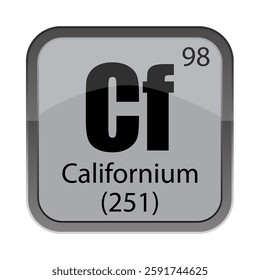 Californium 251. 98 ninety eight. Cf chemical symbol. Vector periodic block.