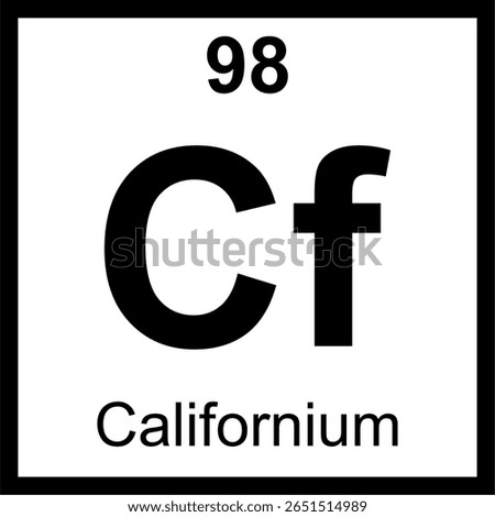 Californium (Cf) periodic table of elements tile. Icon with atomic number 98. A synthetic radioactive actinide and a very powerful neutron source.