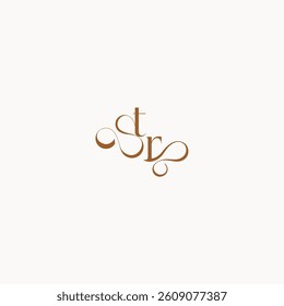 caligraphic style monogram luxury minimalist logo design RT wedding initial concept letter