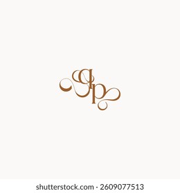 caligraphic style monogram luxury minimalist logo design PQ wedding initial concept letter