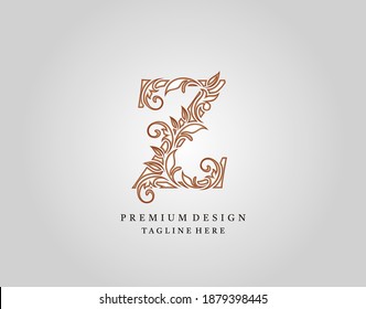 Caligraphic Z Letter logo design, elegant floral ornate alphabet design vector.