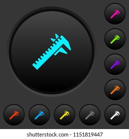 Caliper dark push buttons with vivid color icons on dark grey background