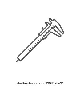 Caliper device used to measure distance between two opposite sides of object isolated monochrome icon. Vector vernier, dial calliper, micrometer caliper tool, measuring instrument outline linear