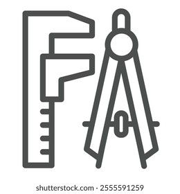 Caliper and drawing compass line icon, architect studio concept. Vector graphics. Project design drawing tools sign on white background, outline style icon for mobile or web design