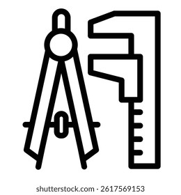Caliper and drawing compass line icon, architect studio concept. Vector graphics. Project design drawing tools sign on white background, style mobile or design