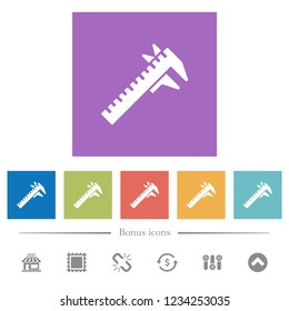 Caliper flat white icons in square backgrounds. 6 bonus icons included.