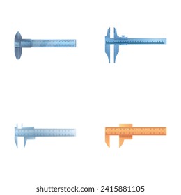 Caliper icons set cartoon vector. Various mechanical caliper. Measurement instrument