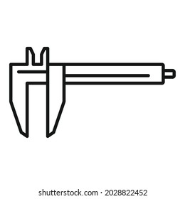 Vector de contorno del icono de la pinza de freno. Herramienta de micrómetro. Calibre de escala