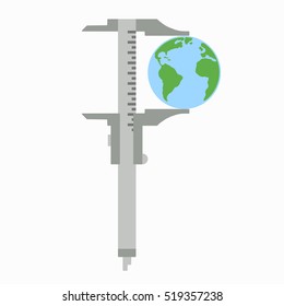 Caliper measuring Earth. Flat style. Vector illustration