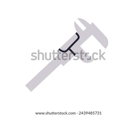Caliper, measuring tool. Calliper, carpentry measurement instrument. Metal pincer, joinery woodwork gauge icon for precise size, height. Flat vector illustration isolated on white background