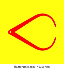 Caliper sign illustration. Red on yellow background.