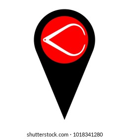 Caliper sign illustration. Vector. Flat white icon in red circle at black marker on white background. Isolated.