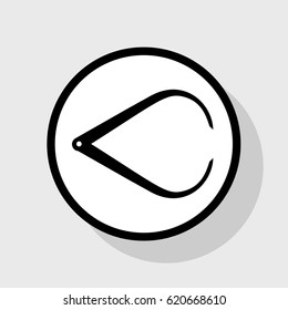 Caliper sign illustration. Vector. Flat black icon in white circle with shadow at gray background.