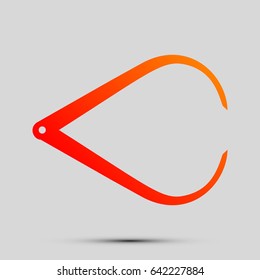 Caliper sign illustration. Vector. Orange, red-yellow icon with shadow on gray background.