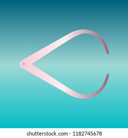 Caliper sign illustration. Vector. Pink bronze gradient icon at turquoise gradient background.