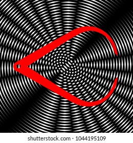 Caliper sign illustration. Vector. Red icon on white and black radial interference as background.